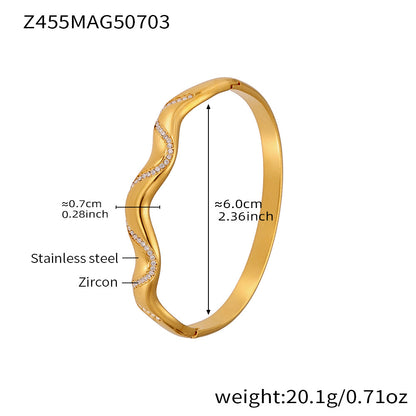 B廠【Z454】滿鑽5A鋯石卡扣高品質超閃手環組合不鏽鋼鍍18k真金不掉色 25.07-3