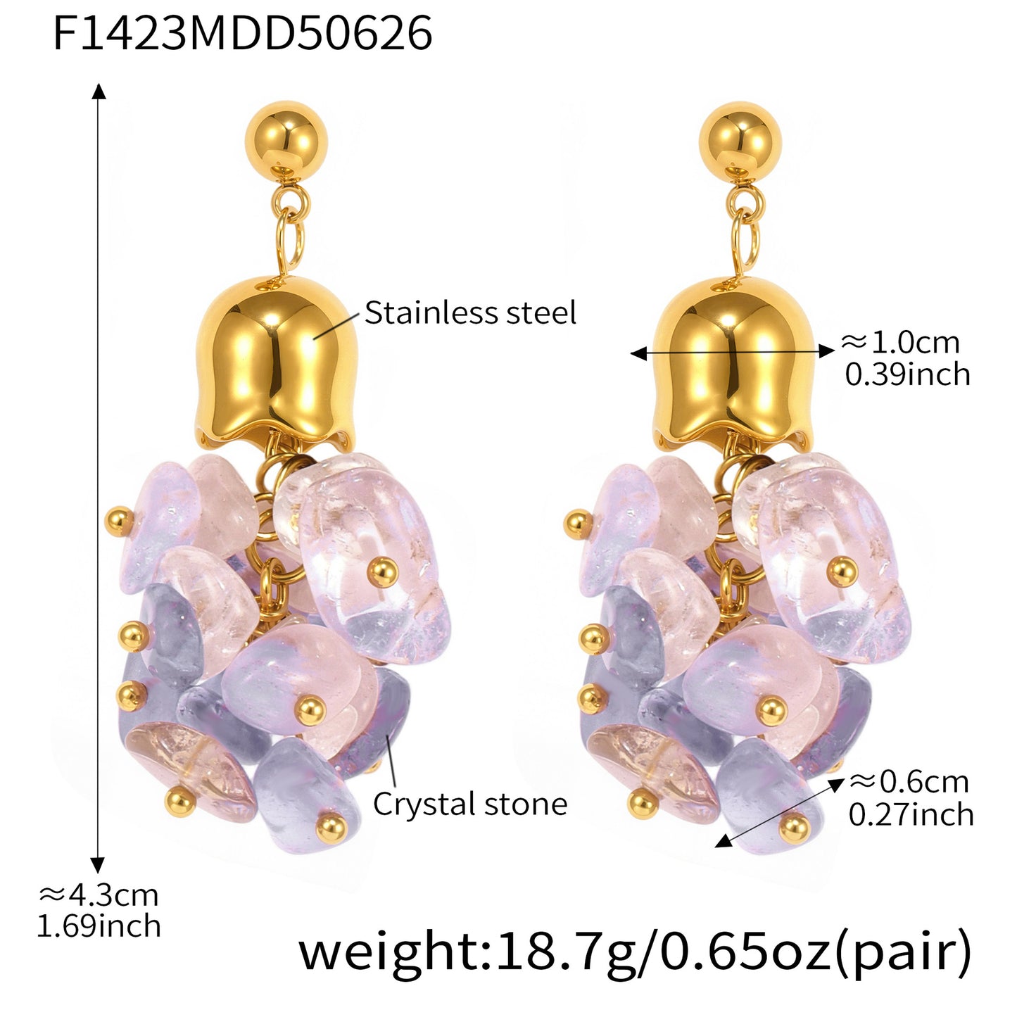 B廠【F1423】天然石流蘇耳環不鏽鋼18k鍍金不掉色飾品歐美時尚設計新款 25.07-1