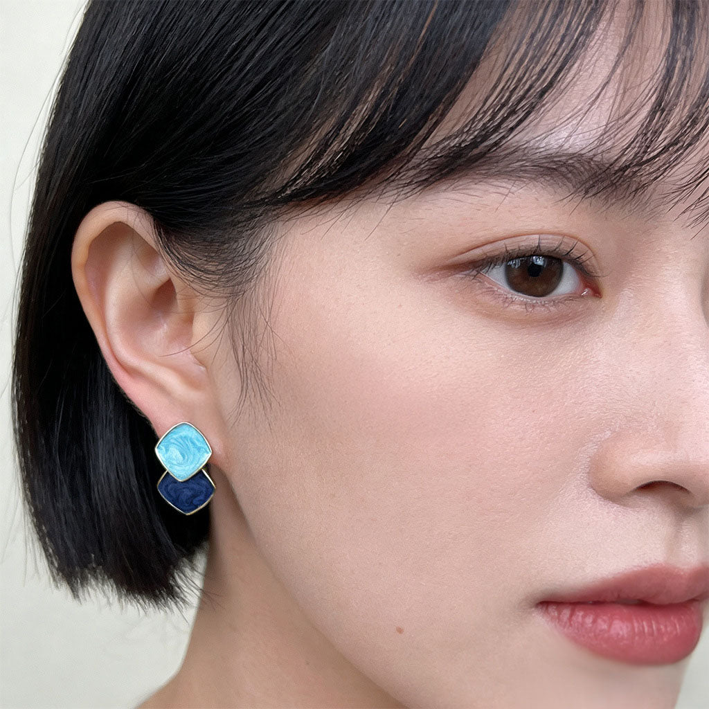 A廠【6767】清新甜美撞色海藍霧霾藍幾何方形立體耳飾新款義烏飾品耳環女
 25.12-3