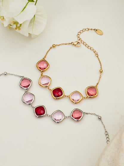 B廠【TXP512】不銹鋼正方形切面玻璃石手鍊項鍊耳環套裝歐美風潮酷氣質珠寶首飾
 25.12-2