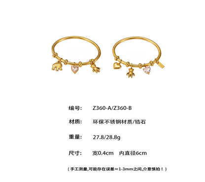 B廠【Z360】不鏽鋼愛心大鋯石小熊小象DIY配件手鐲18k鍍真金不掉色飾品 25.07-3