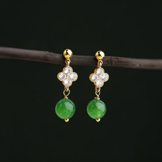 A廠【7506】國潮新中式天然石綠瑪瑙微鑲鋯石手工耳飾長款水滴流蘇耳環女
 26.04-3