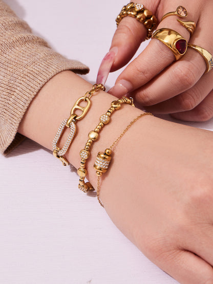 B廠【E223】歐美風氣質百搭日字微鑲鋯石手鍊組合不鏽鋼鍍18k真金時尚冷淡風
 26.03-2