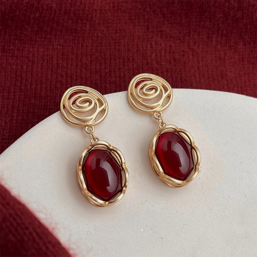 A廠【3638】 法式復古文藝氣息中古風耳飾港風橢圓時尚幾何輕奢高級感流蘇耳环
 26.09-4
