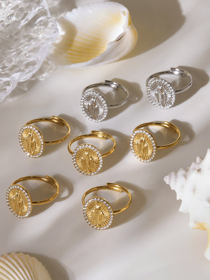 B廠【TXF325】超閃5A鋯石圓牌耶穌滿鑽設計耳環戒指組不鏽鋼18k鍍真金 25.08-2