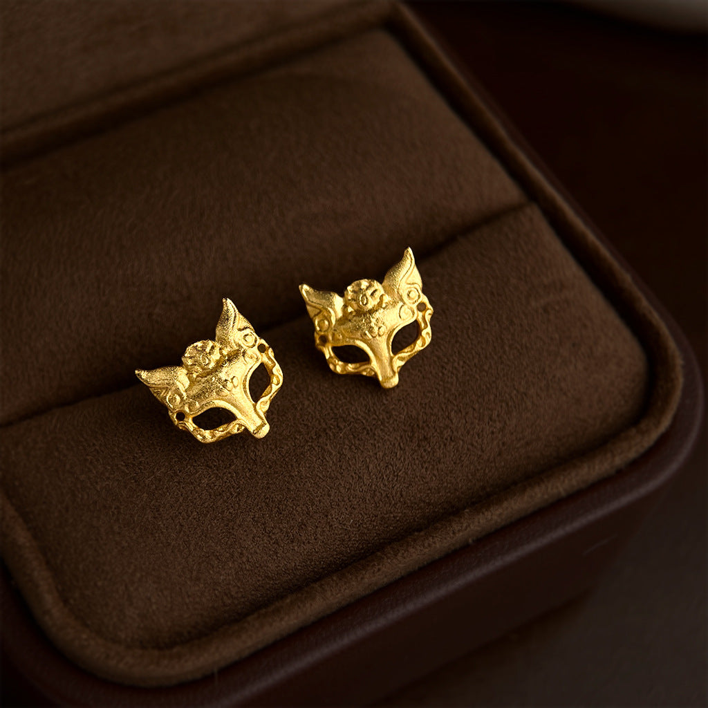 A廠【7317】鎏金靈狐噴砂質感銀針時尚高級感通勤個性創意新款耳環小眾耳環女
 26.01-2