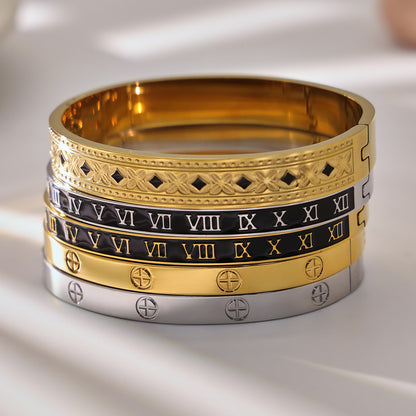 B廠【Z260】不鏽鋼羅馬數字滴油十字卡扣手鐲多款造型手環組合飾品鍍18k真金
 26.01-1