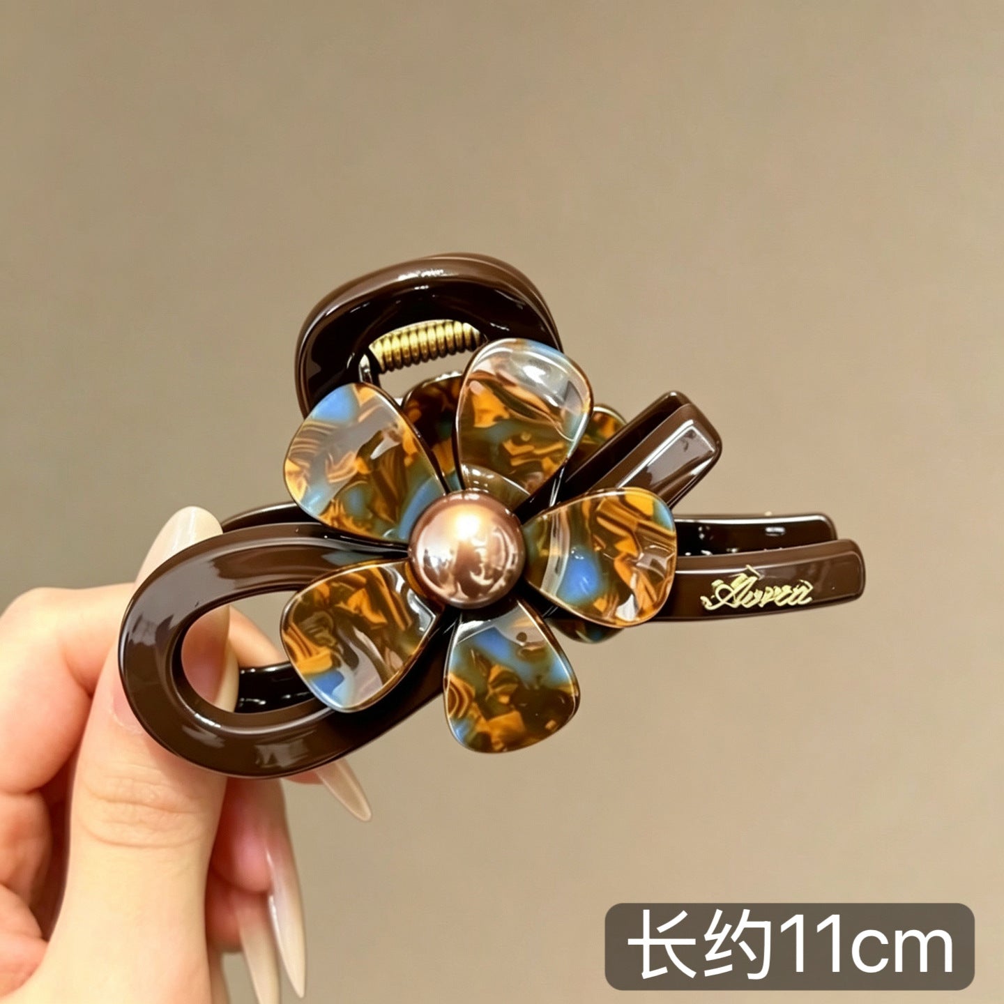 C廠【X365】藍棕花朵抓夾女氣質復古頭鯊夾2026新款髮夾高級感巨好看髮飾
 26.05-4「C廠-單筆結帳需滿，NT$500出貨(不含運費)」
