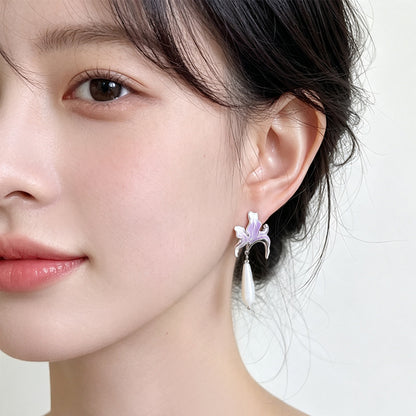 A廠【7668】【鳶尾花系】原創設計甜美優雅氣質超仙長琺瑯滴油花朵耳飾耳環
 26.08-3