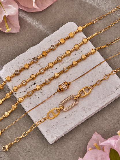 B廠【E223】歐美風氣質百搭日字微鑲鋯石手鍊組合不鏽鋼鍍18k真金時尚冷淡風
 26.03-2