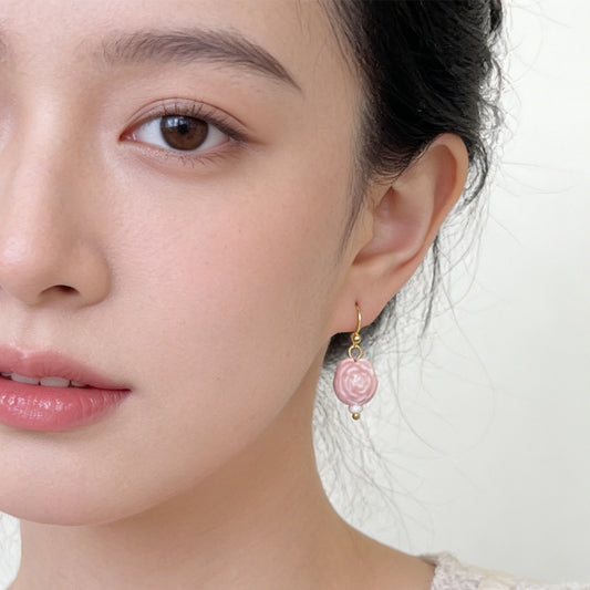 A廠【2420】陶瓷玫瑰花手工藝設計感清新氣質溫柔優雅耳環簡約耳飾飾品
 26.04-3