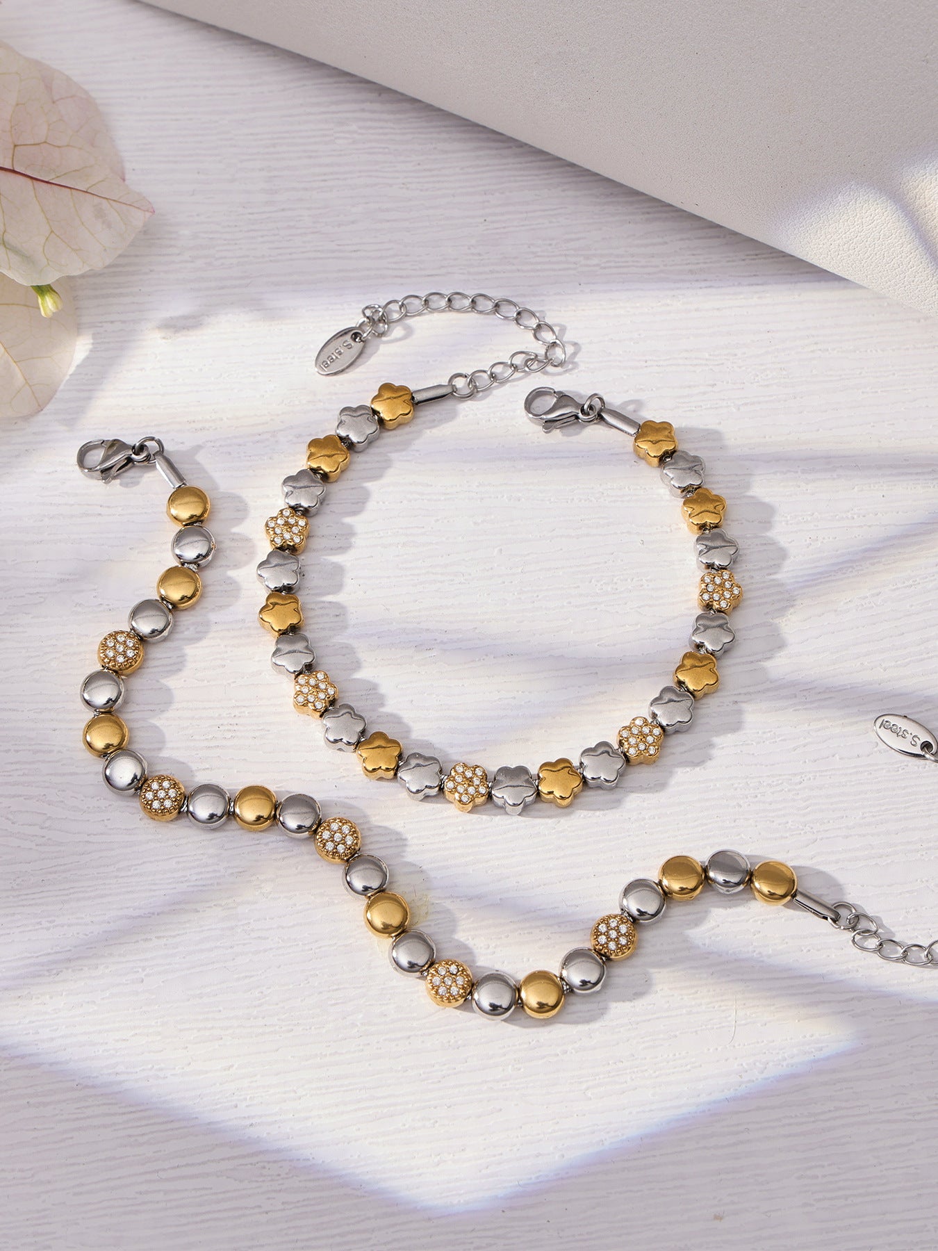 B廠【TXP102】歐美ins時尚小眾設計微鑲鋯石五角星拼色項鍊手鍊套裝不銹鋼飾品
 26.03-2