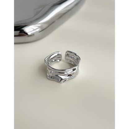 A廠【4908】莫比烏斯電鍍真白金色開口可調個性冷淡風金屬液態戒指食指戒女 25.12-4