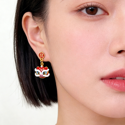 A廠【7338】馬年大吉國潮新中式民族風醒獅小眾設計手工彩繪新款耳環飾品
 26.01-2