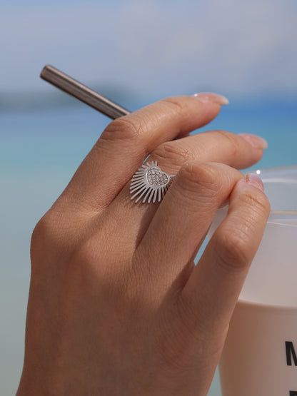 B廠【A038】歐美新款不鏽鋼5A鋯石超閃羽翼愛心開口戒指女款時尚飾品潮 25.05-1