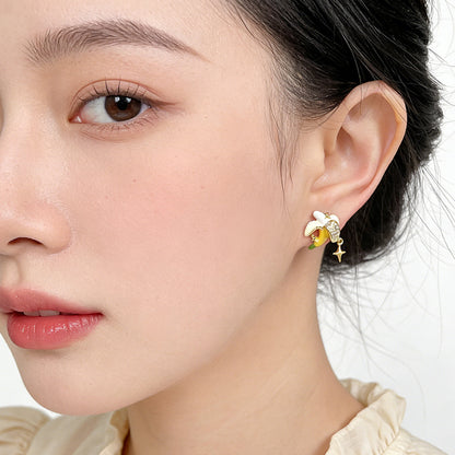 A廠【7453】原創個性清新甜美微鑲鋯石手工彩繪琺瑯滴釉香蕉耳環飾品耳飾
 26.04-1