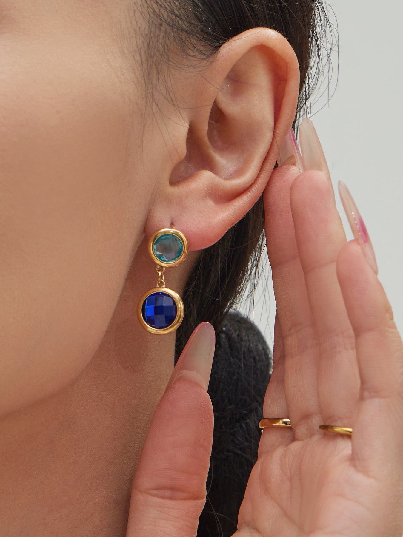 B廠【TXE508】不鏽鋼滿鑽鋯石切面包邊玻璃石手鍊耳環鍍18k真金首飾組不掉色
 25.12-1