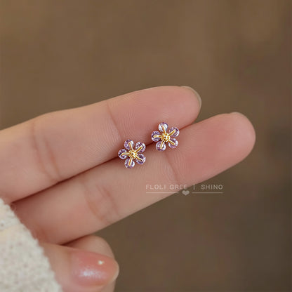 A廠【7866】迷你版紫色鋯石小花朵耳環日常通勤簡約百搭學生耳飾女 26.07-3