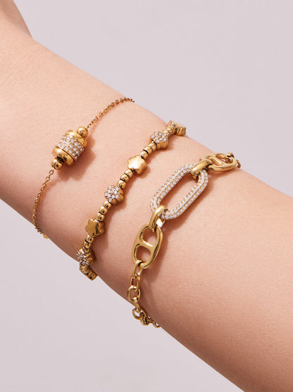 B廠【E223】歐美風氣質百搭日字微鑲鋯石手鍊組合不鏽鋼鍍18k真金時尚冷淡風
 26.03-2