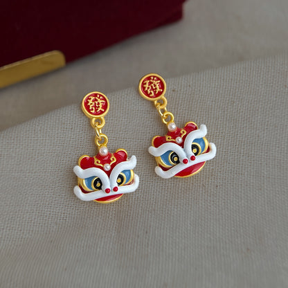 A廠【7338】馬年大吉國潮新中式民族風醒獅小眾設計手工彩繪新款耳環飾品
 26.01-2