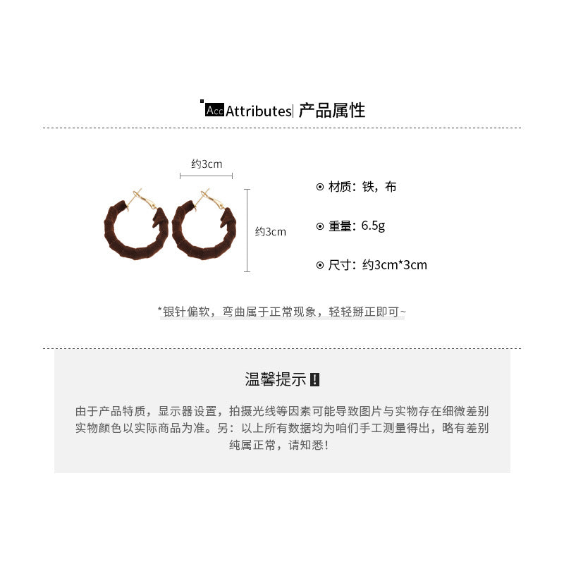 A廠【HE28576】925銀針布藝圓形吊墜耳圈時尚百搭復古簡約耳環小眾高級感秋冬耳環女
 25.09-2