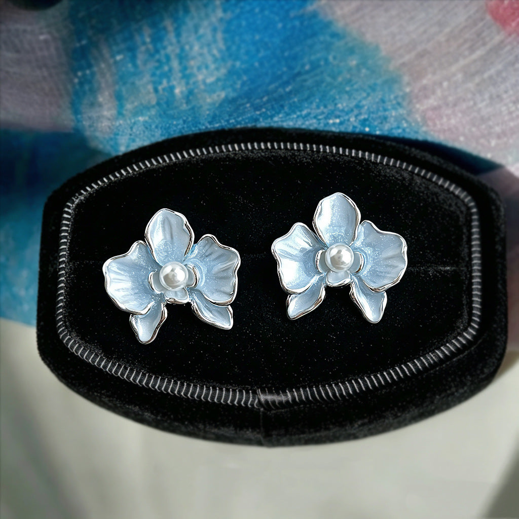 A廠【7733】原創蝴蝶蘭~琺瑯滴釉手工彩繪藍色花朵清新甜美耳飾森系耳釘
 26.06-3