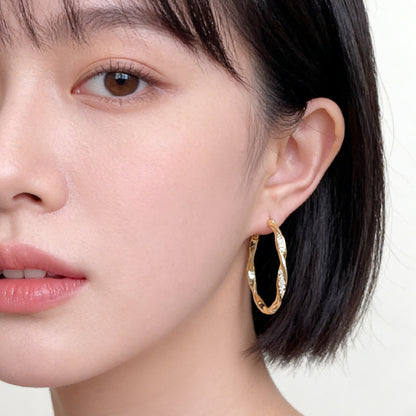 A廠【7509】美式閃鑽鋯石麻花簡約百搭圓圈耳環極簡高級感耳飾
 26.04-3