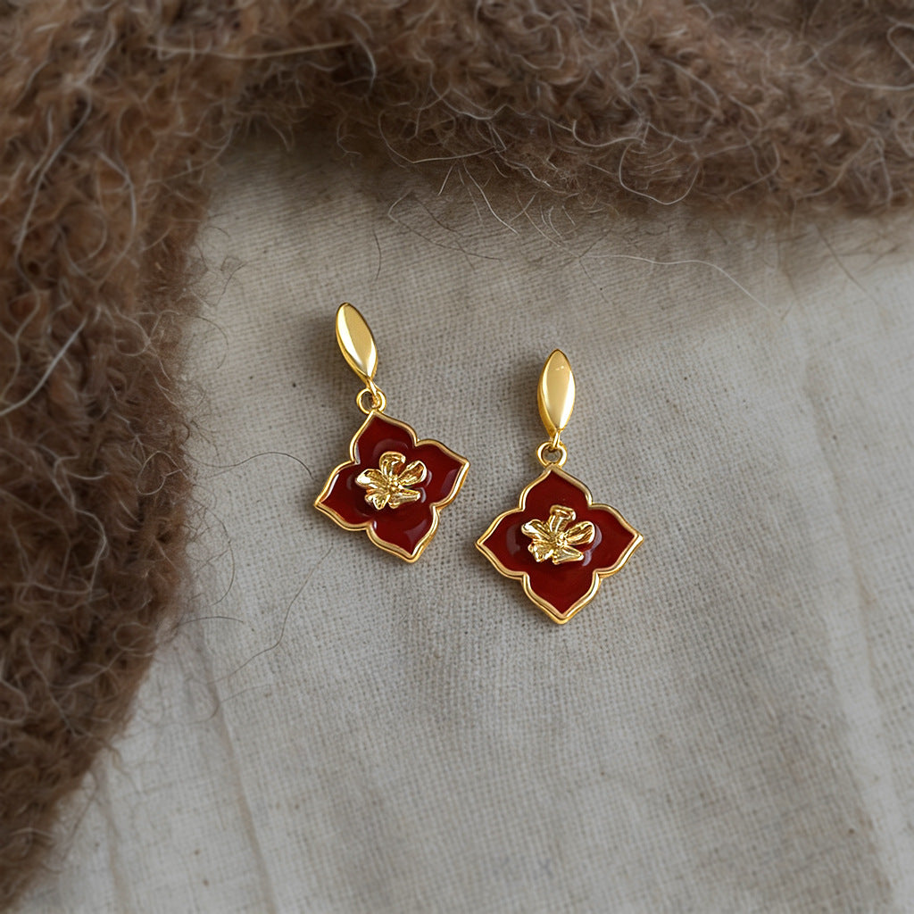 A廠【7334】文藝復古琺瑯滴釉法式簡約高級感幾何花朵耳環飾品
 26.01-2