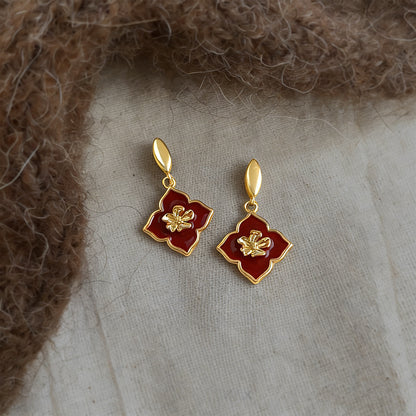 A廠【7334】文藝復古琺瑯滴釉法式簡約高級感幾何花朵耳環飾品
 26.01-2