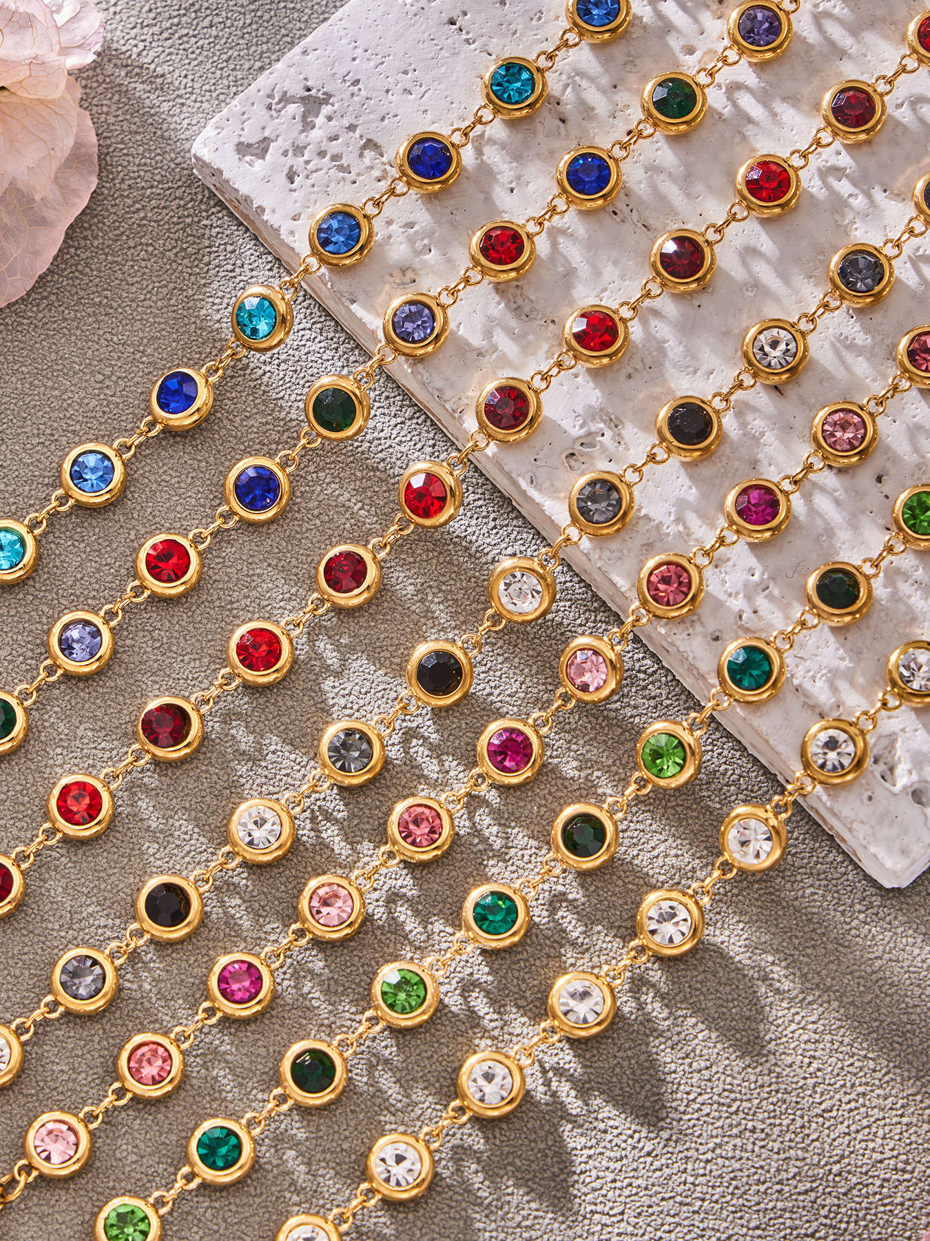 B廠【TXP552】chic奢華5A圓鋯拼接不鏽鋼手鍊項鍊精緻時尚氣質彩鑽流蘇耳環套裝
 26.03-2