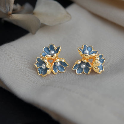 A廠【7348】藍色鳶尾花原創設計師款925銀針琺瑯滴釉花朵耳飾 新款小眾耳環女
 26.01-3