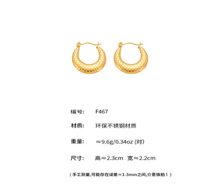 B廠【F467】不鏽鋼幾何U型紋理耳環時尚百搭個性氣質首飾鍍18k真金耳環 25.07-3