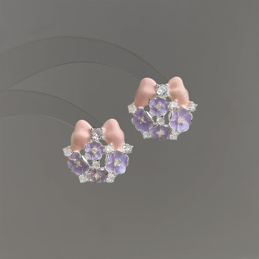 A廠【7478】原創設計琺瑯滴釉清新甜美手工彩繪蝴蝶結花朵耳飾銀針小眾耳環女
 26.04-3