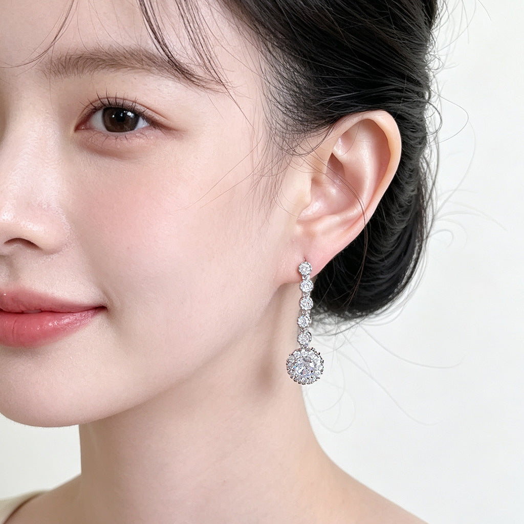 A廠【3156】 晚宴風太陽花微鑲鋯石耳環時尚輕奢高級感簡約優雅長款流蘇耳飾女
 26.09-4