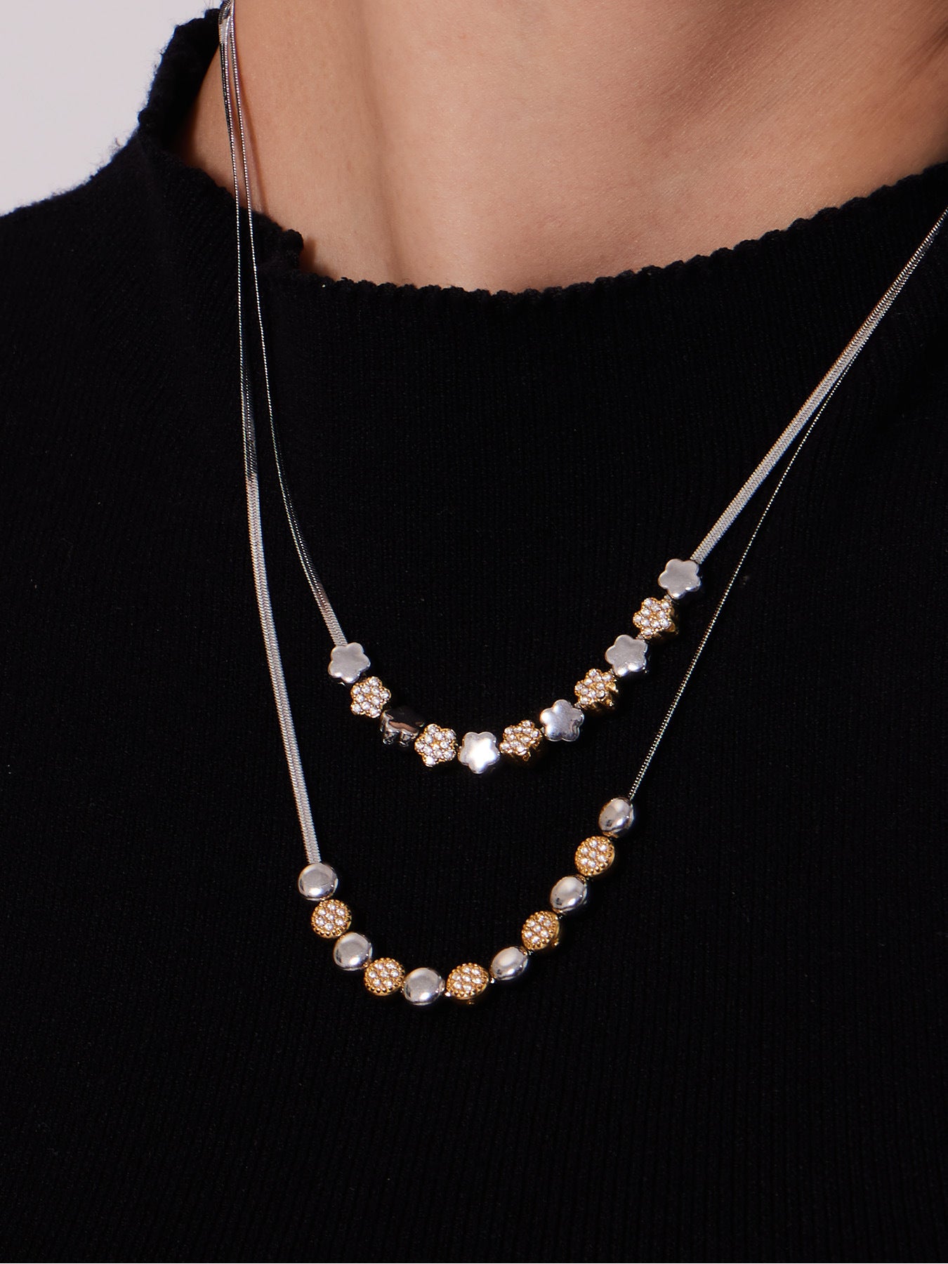 B廠【TXP102】歐美ins時尚小眾設計微鑲鋯石五角星拼色項鍊手鍊套裝不銹鋼飾品
 26.03-2