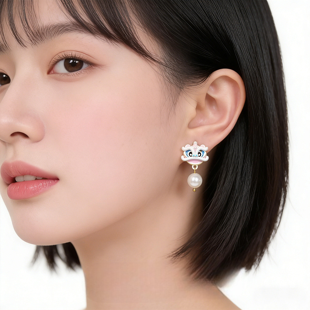 A廠【7337】清新甜美仙女風小香粉紅醒獅少女心銀針珍珠耳環耳飾滴釉飾品
 26.01-2