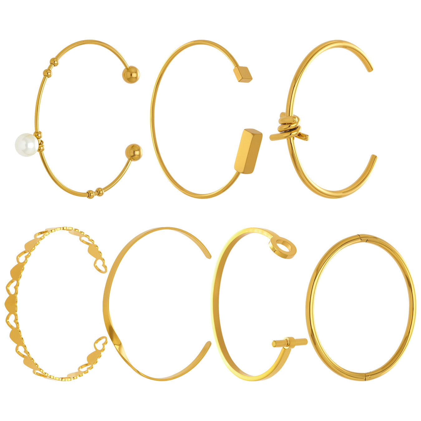 B廠【Z014】不鏽鋼心連心手鐲女簡約ins風鏤空設計幾何手環組合配件鍍18k真金
 26.01-1