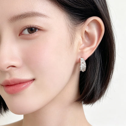 A廠【7821】清新甜美蕾絲花邊幾何銀針耳飾女微鑲鋯石時尚輕奢風耳環飾品 26.07-3