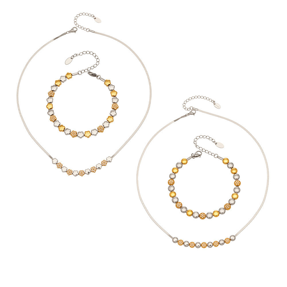 B廠【TXP102】歐美ins時尚小眾設計微鑲鋯石五角星拼色項鍊手鍊套裝不銹鋼飾品
 26.03-2