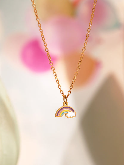 B廠【TXP264】不銹鋼材質新款兒童飾品彩虹滴油吊墜項鍊手鍊戒指耳環套裝 25.05-5