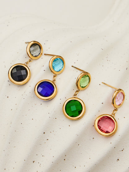 B廠【TXE508】不鏽鋼滿鑽鋯石切面包邊玻璃石手鍊耳環鍍18k真金首飾組不掉色
 25.12-1