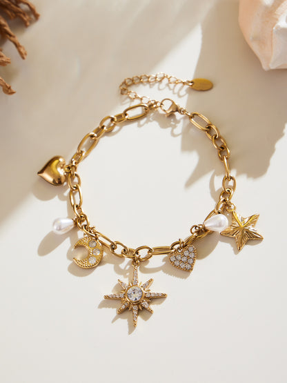 B廠【TXP413】新款星月八星芒鋯石貝珠五角星DIY多配件鎖骨項鍊手鍊套裝
 25.10-1