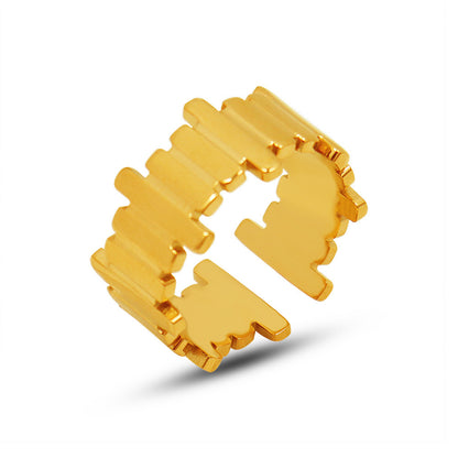 B廠【A314】歐美ins小眾設計不規則長條幾何開口戒指不鏽鋼鍍18k真金個性戒指
 26.01-1