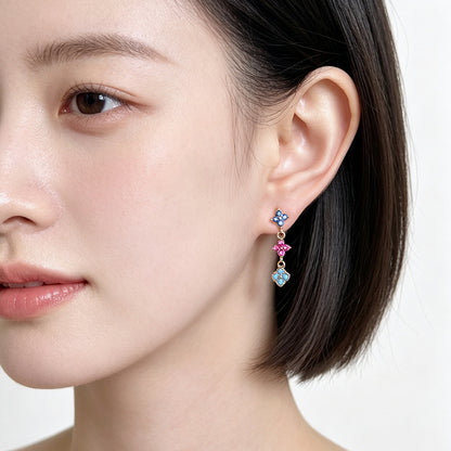 A廠【7949】部落客同款鋯石彩虹四葉花耳環小眾百搭高級感輕奢風不對稱銀針耳環
 26.08-3