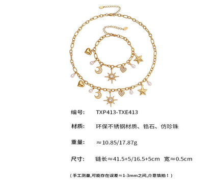 B廠【TXP413】新款星月八星芒鋯石貝珠五角星DIY多配件鎖骨項鍊手鍊套裝
 25.10-1