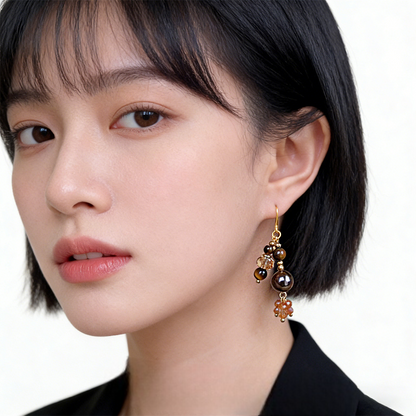 A廠【7275】文藝復古中古風手工藝原創設計感長款天然石虎眼石流蘇耳環耳環
 26.08-1