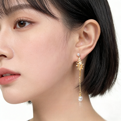 A廠【7336】原創時尚高級感微鑲鋯石S925銀針長款海螺新款耳環飾品耳飾女
 26.03-2