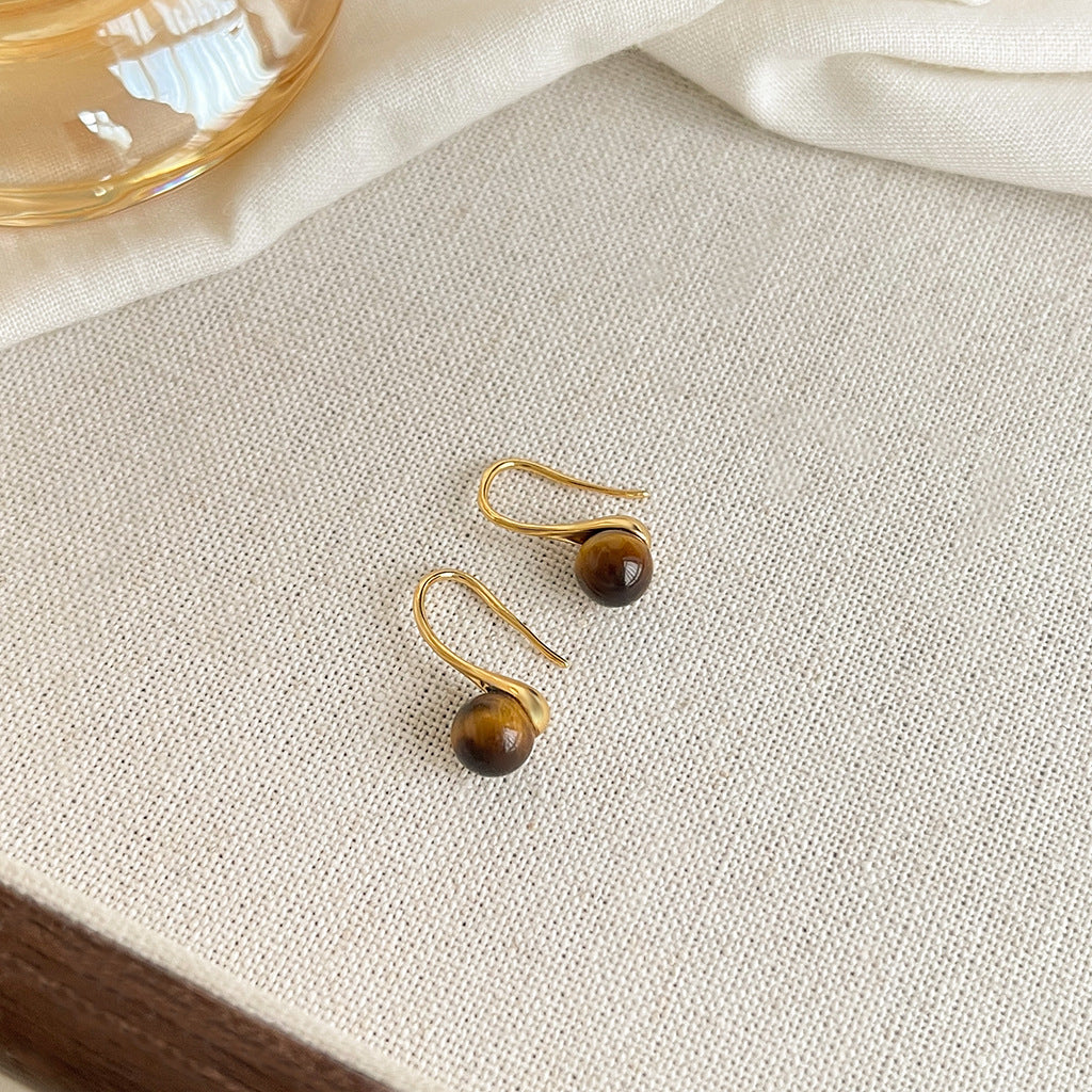 C廠【4953】虎眼石~時尚通勤鍍14K高級感簡約百搭圓形幾何球耳飾耳環女
 25.11-1