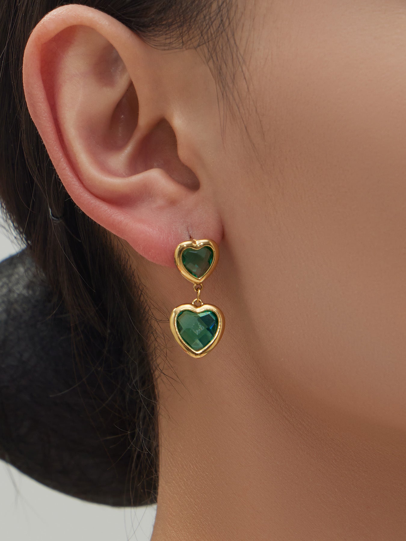 B廠【TXP510】不鏽鋼愛心切麵包邊玻璃石鋼珠項鍊手鍊耳環組鍍18k真金不掉色
 25.12-2