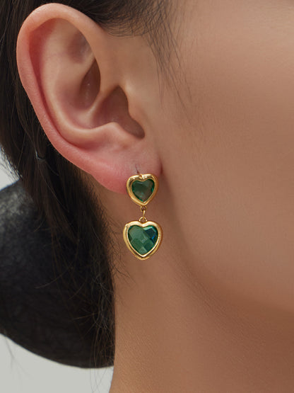 B廠【TXP510】不鏽鋼愛心切麵包邊玻璃石鋼珠項鍊手鍊耳環組鍍18k真金不掉色
 25.12-2